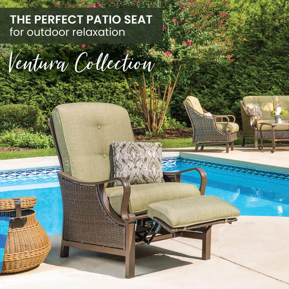Ventura Green Cushioned Steel and Wicker Reclining Lounge Chair