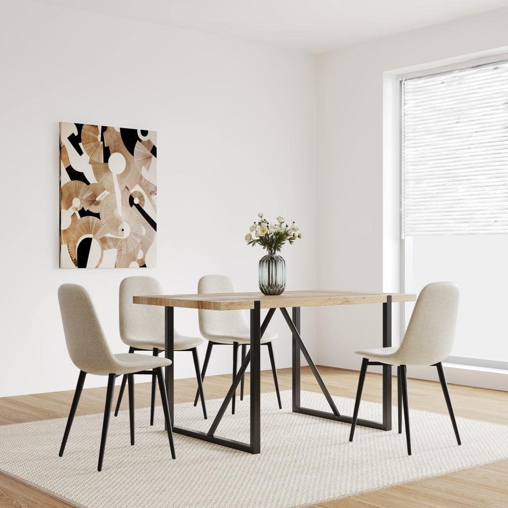 Metal Dining Chairs with Beige Linen Fabric Upholstered Seat, Spoon Shape K