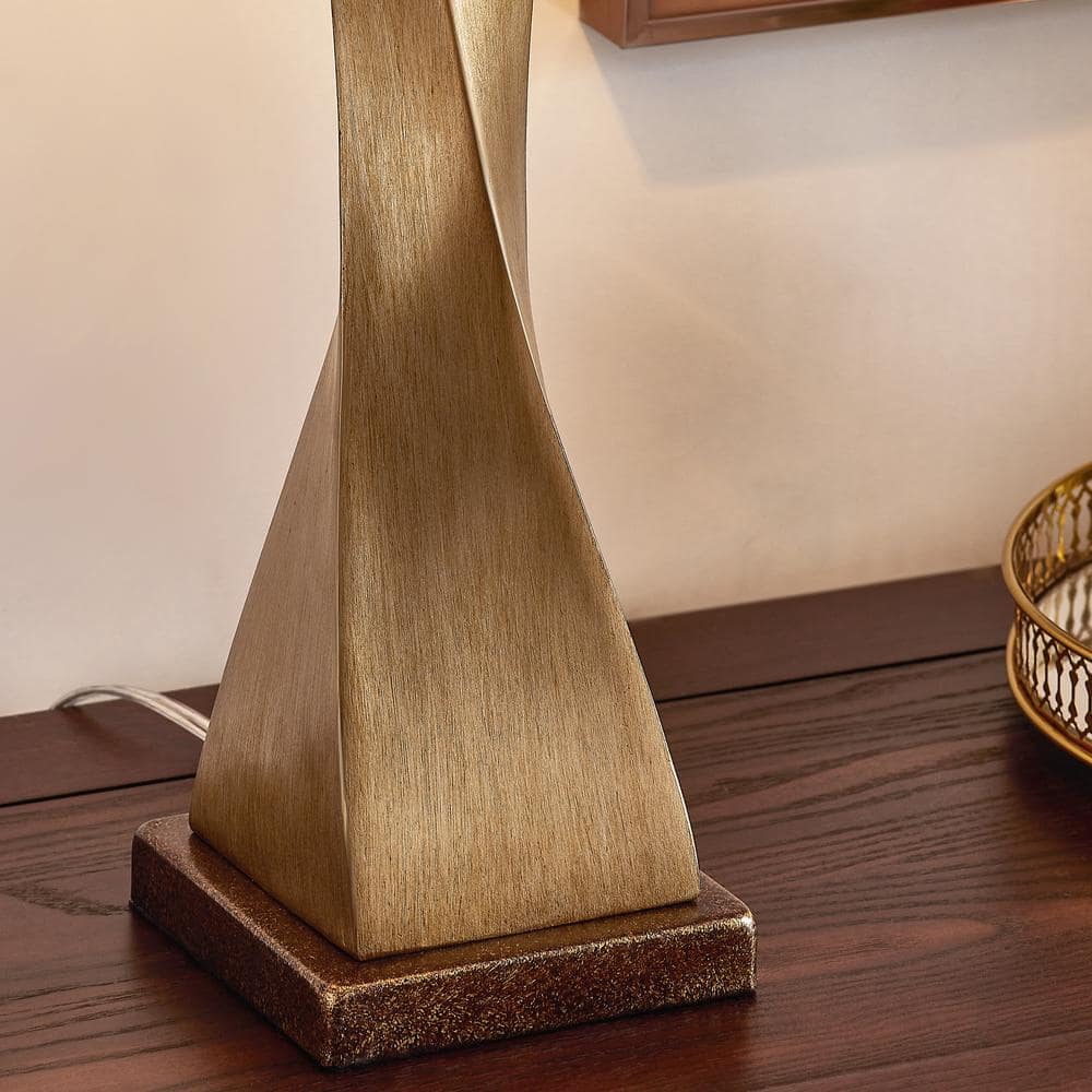 27" Distressed Gold Spiral Base Table Lamp Set with Fabric Shades