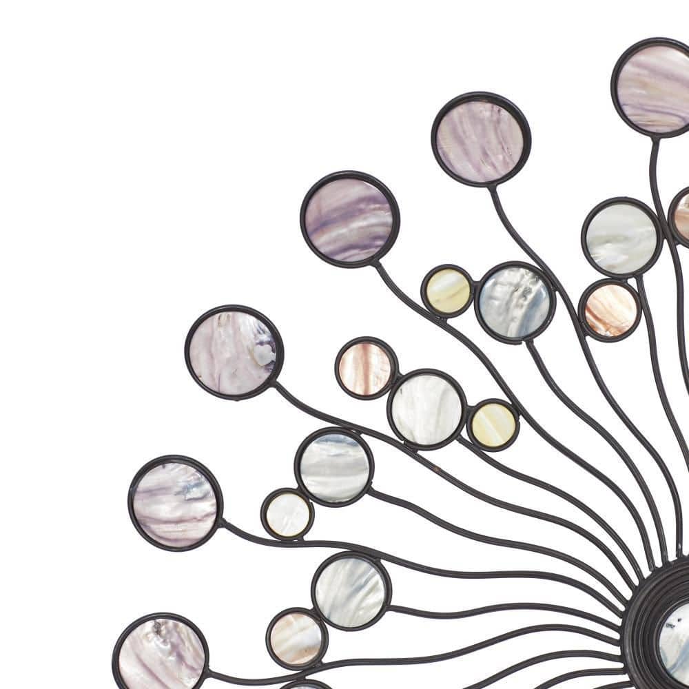 Multi-Colored Iron Sunburst Wall Sculpture with Marble Accents