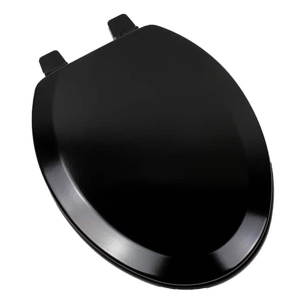 JONES STEPHENS Deluxe Molded Wood Elongated Closed Front Toilet Seat with Cover and Adjustable Hinge in Black