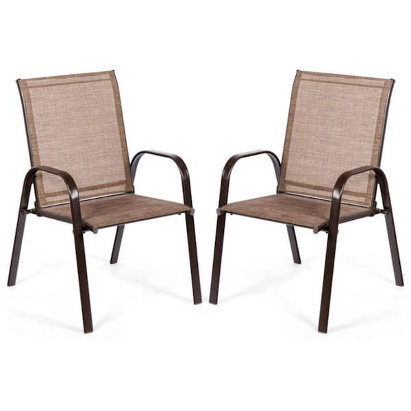 Clihome Patio Outdoor Dining Chair in Brown with Armrest (Set of 2)