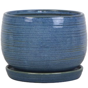 6.5 in. Schuyler Blue Glazed Ceramic Decorative Planter (6.5 in. D x 5 in. H) with Drainage Hole