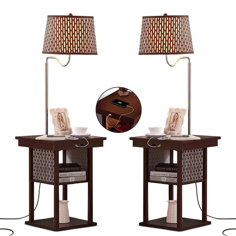 Madison 56 in. Havana Brown Mid-Century Modern LED Bedside Table Lamp with Empire Shade and Built-In USB Port (2-Pack) price history on PriceWatchPro
