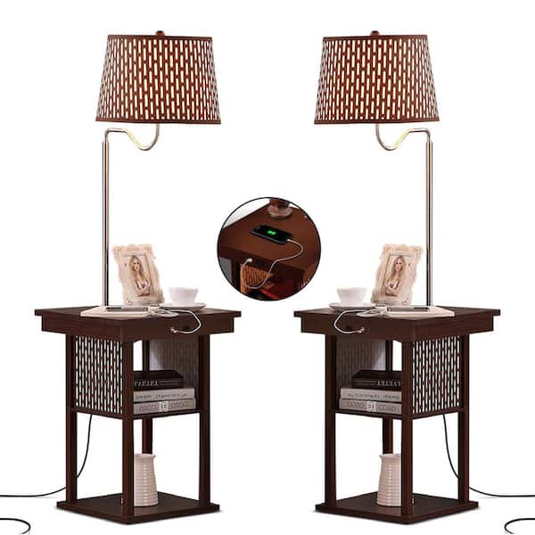 Madison 56 in. Havana Brown Mid-Century Modern LED Bedside Table Lamp with Empire Shade and Built-In USB Port (2-Pack)