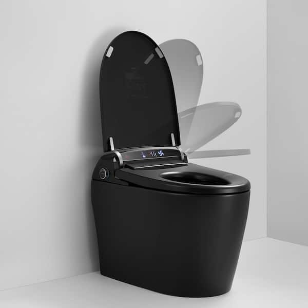 Staykiwi Matte Black Elongated Bidet Toilet 1.28 GPF with Adjustable Sprayer, Deodorizing, Soft Close