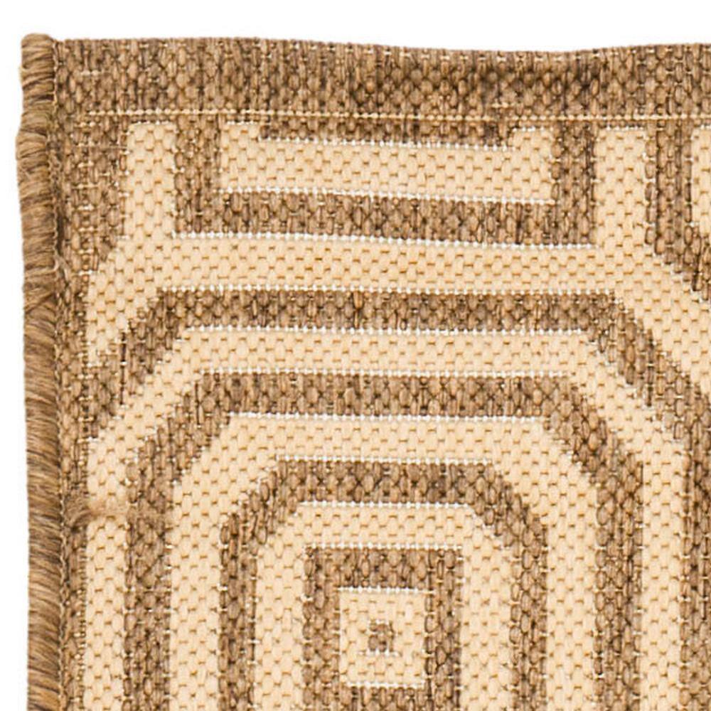 Brown and Natural Geometric Outdoor Runner Rug with Trim