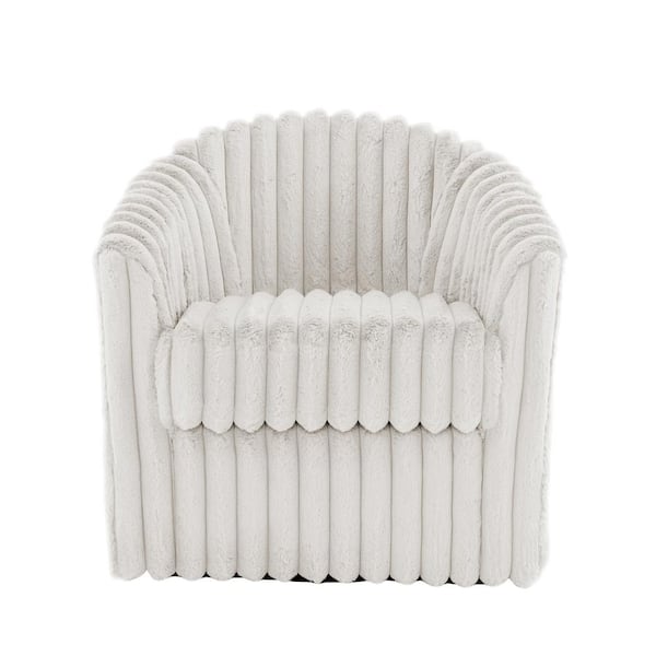 Uixe Modern White Faux Rabbit Fur Polyester 360° Swivel Accent Barrel Chair with Metal Base (Set of 1)