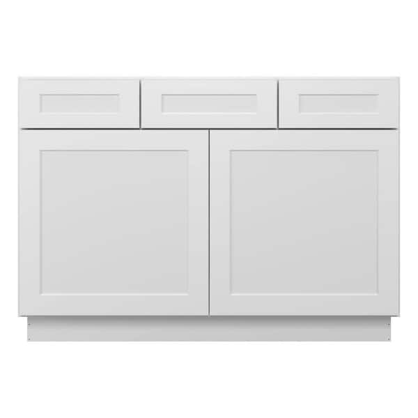 HOMEIBRO 48-in W X 21-in D X 34.5-in H in Shaker White Plywood Ready to Assemble Floor Vanity Sink Base Kitchen Cabinet