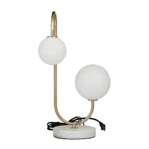 18 in. Gold Metal Orb 2 Light Task and Reading Table Lamp with Marble Base