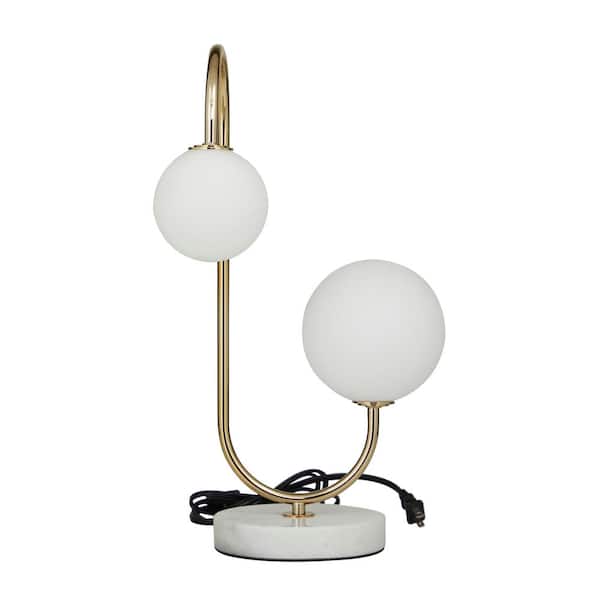 Litton Lane 18 in. Gold Metal Orb 2 Light Task and Reading Table Lamp with Marble Base