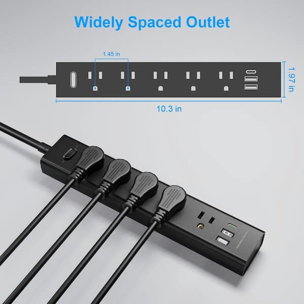 10FT Long Surge Protector Power Strip with 5 Outlets and 3 USB Ports (1 USB C Port), Wall Mount, 700J Protection(2 Pack)
