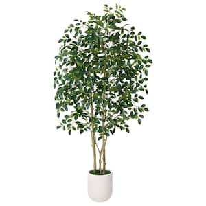 6 ft. Artificial Ficus Tree with White Planter, Large Faux Ficus Silk Tree for Indoor Home Decor and Housewarming Gift