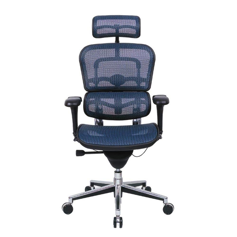 46" High Blue Mesh & Silver Industrial Office Chair with Fixed Arms