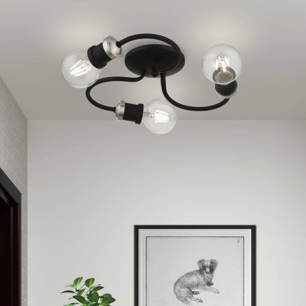 Black and Brushed Nickel 3-Light Flush Mount Ceiling Fixture