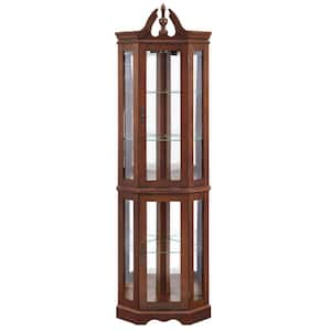 22 in. W x 15 in. D x 71 in. H Brown Linen Cabinet, Curio Cabinet Lighted with Shelves Walnut Color Corner Curio Cabinet