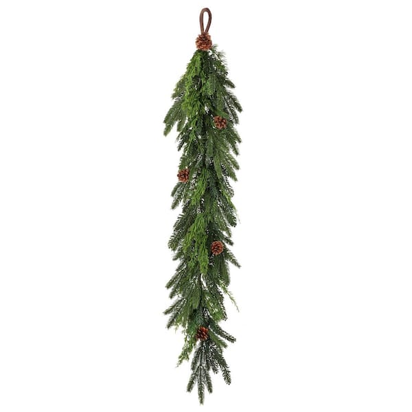 4 ft. Green Artificial Real Touch Cedar And Spruce Cone Garland
