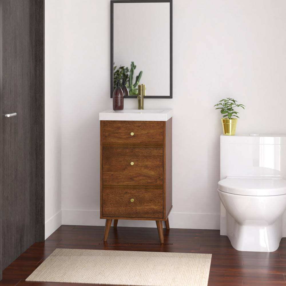 North Brown 18" Freestanding Single Sink Bathroom Vanity with Brass Hardware