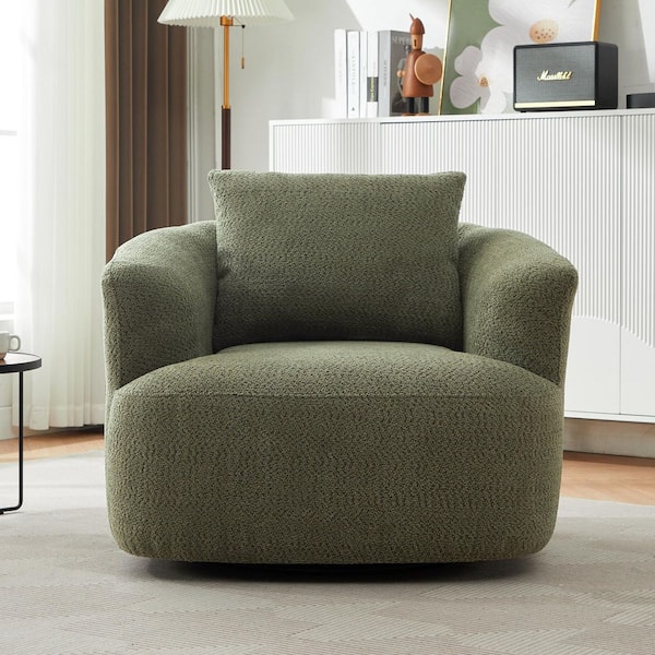 Eda Green 38.2 in. Upholstered 360° Swivel Accent Chair with Throw Pillow for Living Room, Bedroom, Office and Hotel