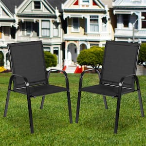 Black Patio Outdoor Dining Chair with Armrest (2-Pieces)