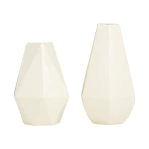 12 in., 10 in. Cream Metal Geometric Decorative Vase (Set of 2)