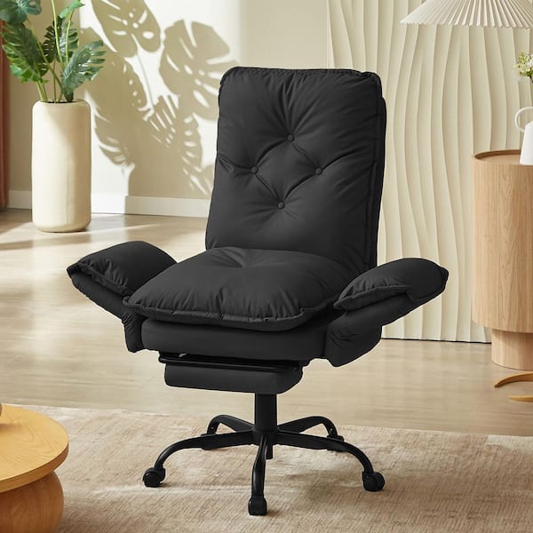 PU Leather High-Back Cross-Legged Office Chair in Black w/ Flip-up Arms, Ergonomic Swivel Executive Chair With Footrest