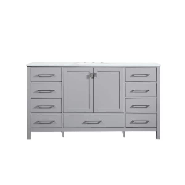 Unbranded Timeless Home 60 in. W Single Bath Vanity in Grey with Engineered Stone Vanity Top in Calacatta with White Basin