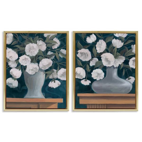 Stupell Industries Flower Vases on Table Top by Grace Popp 2-Pieces Gold Floater Frame Nature Graphic Art Print 21 in. x 17 in.