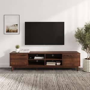 70 in. Dark Walnut Wood Modern 2-Door Storage TV Stand Fits TVs up to 80 in.