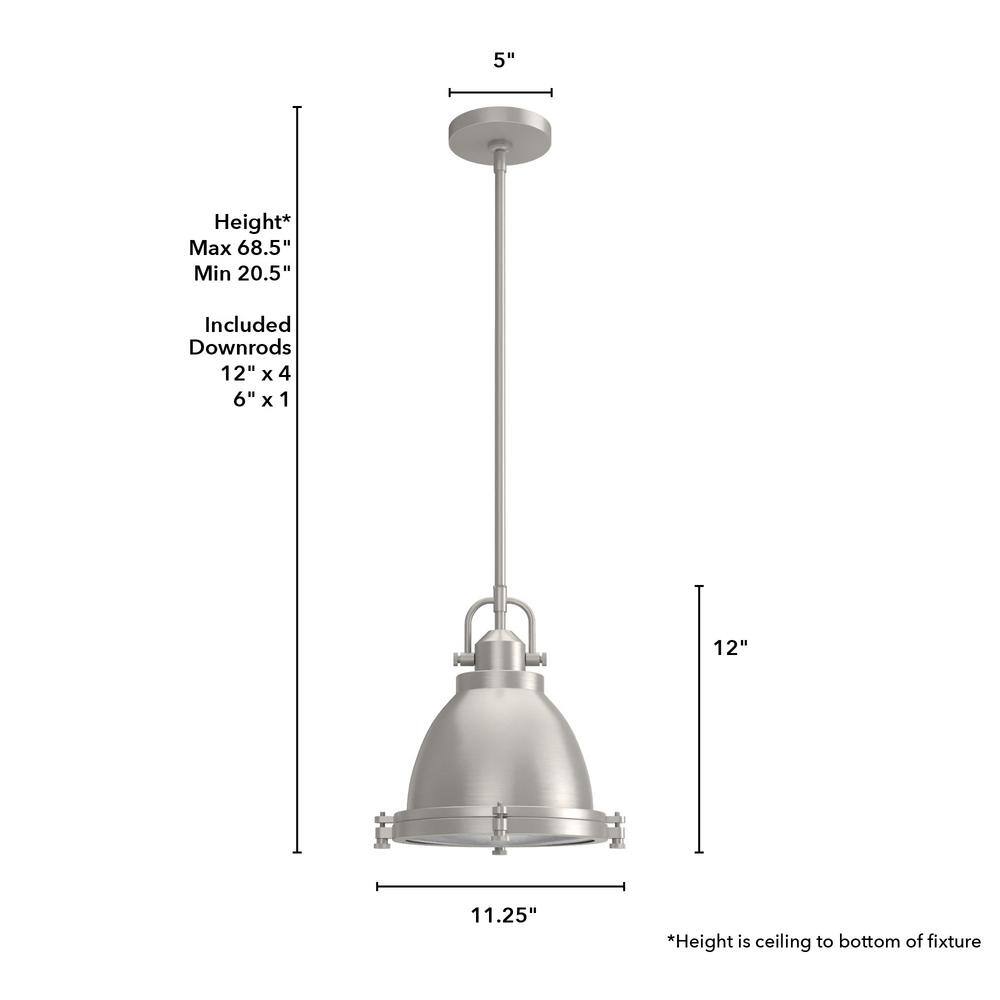 Bridgemoor Brushed Nickel LED Bowl Pendant with Holophane Glass, 12"
