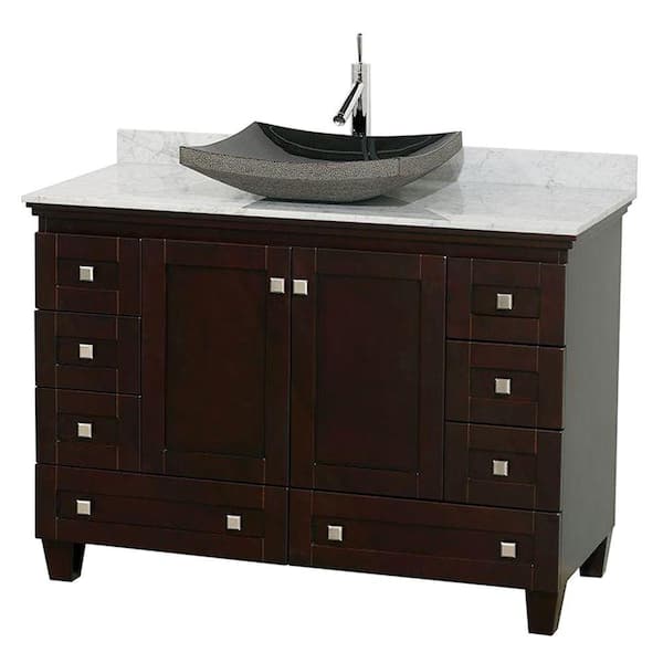 Wyndham Collection Acclaim 48 in. W Vanity in Espresso with Marble Vanity Top in Carrara White and Black Granite Sink