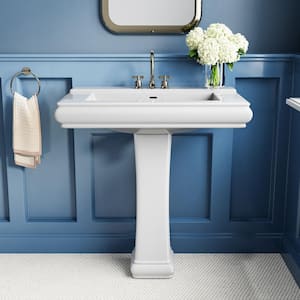 26 in. White Vitreous China Rectangular Pedestal Combo Bathroom Sink in White with 4 in. Centerset Faucet Holes