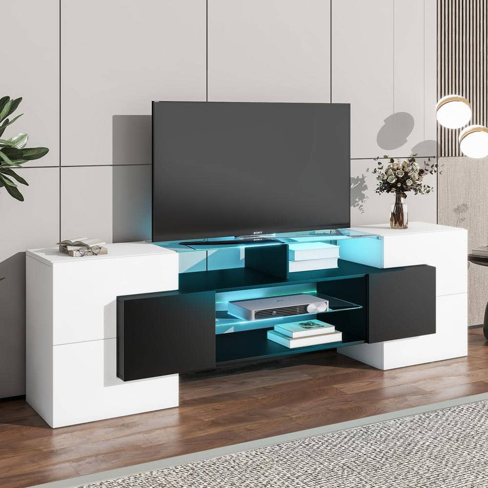 Harper & Bright Designs White and Black TV Stand Fits TVs up to 80 in ...