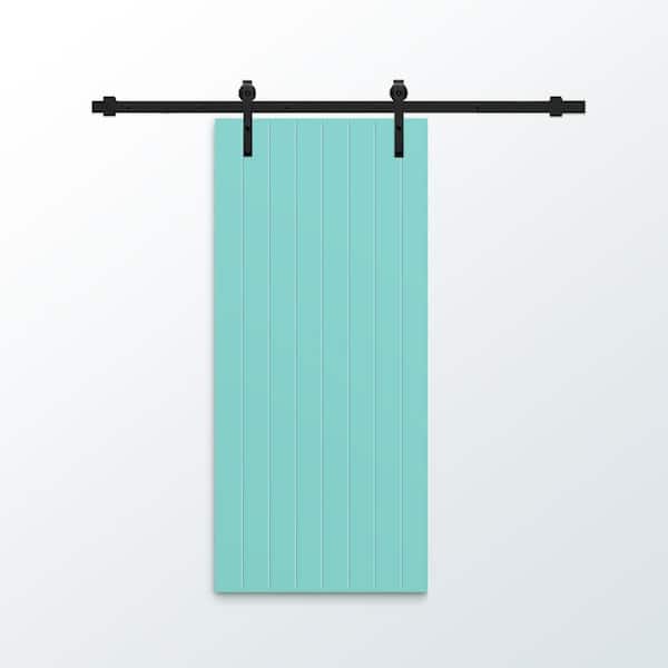 CALHOME 36 in. x 96 in. Mint Green Painted Composite MDF Paneled Interior Sliding Barn Door with Hardware Kit