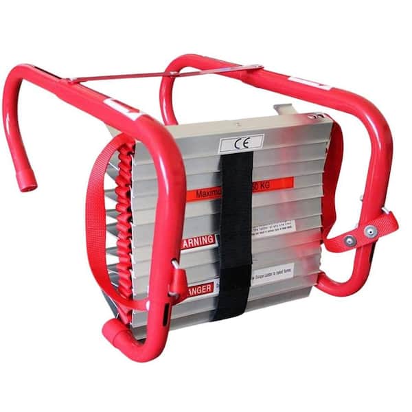 13 ft. 2-Story Retractable Fire Escape Ladder 1000 lbs. Load Capacity Strong and Durable with Slip-Resistant Rungs Red