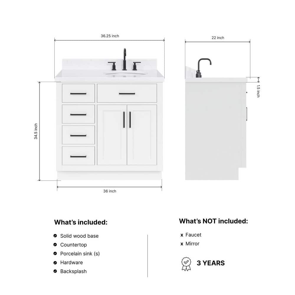 Hepburn 36" White Freestanding Single Basin Vanity Set