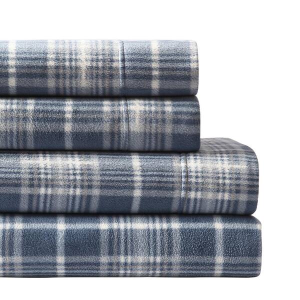 Morgan Home 4-Piece Blue and Grey Plaid Queen Sheet Set