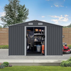 8 ft. W x 10 ft. D Outdoor Metal Shed, heavy-duty Storage House with Sliding Doors with Air Vent, Grey (80 sq. ft.)