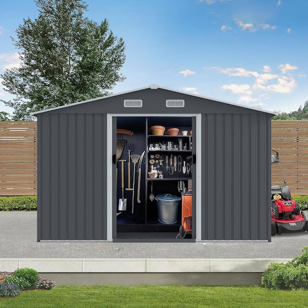 Unbranded 8 ft. W x 10 ft. D Outdoor Metal Shed, heavy-duty Storage House with Sliding Doors with Air Vent, Grey (80 sq. ft.)