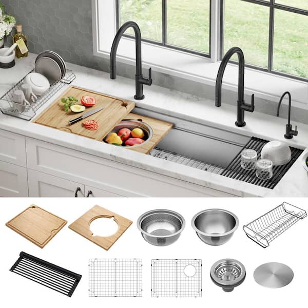 mDesign Kitchen Sink Protector Mat Pad Set, Quick Draining - Use In Sinks  to Protect Surfaces and Dishes - 2 Piece Combo Set includes 1 Sink Saddle  and 1 Sink M…