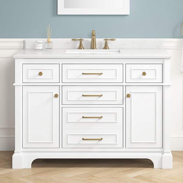 Home Decorators Collection Melpark 48 in. Single Sink White Bath Vanity with White Engineered Marble Top (Assembled)
