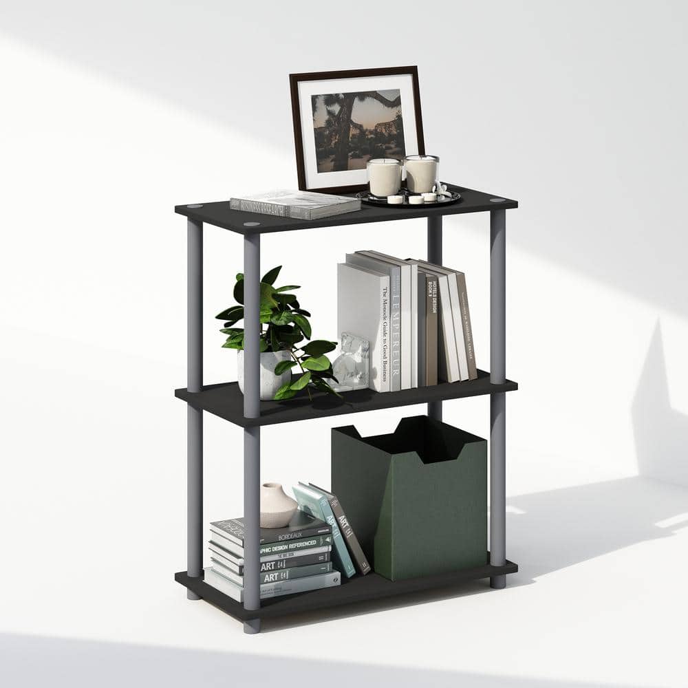 Black and Oak 3-Tier Rubberwood Display Rack