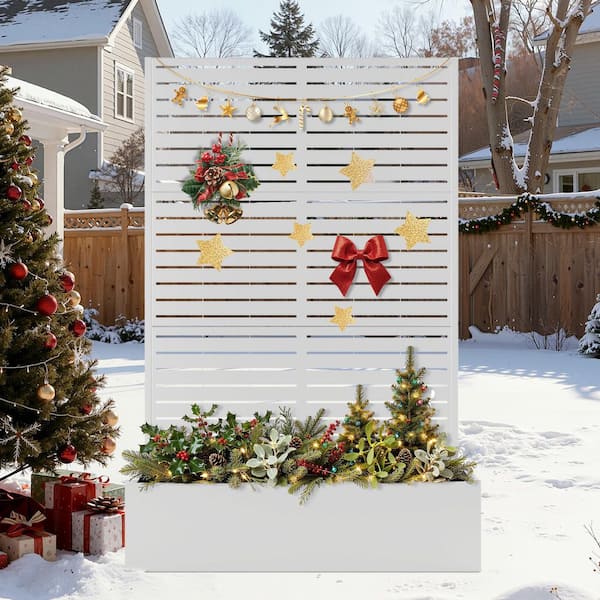 47 in. x 16 in. x 71 in. White Metal Raised Garden Planter Box with Trellis for Climbing Plants & Cucumbers