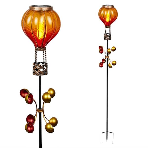 Alpine Corporation Solar Yellow Hot Air Balloon Spinning Garden Stake with LED