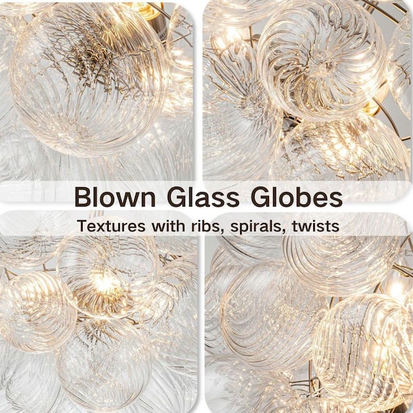 Neuvy 8-Light 33 in. W Nickel Chandelier with Swirled-Glass Orb Cluster Bubble Ribbed Glass Chandelier for Living Room