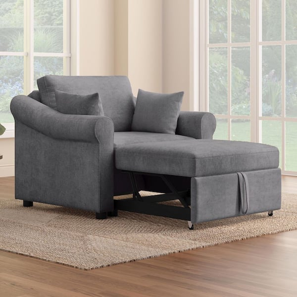 Multifunctional 40.2 in. Dark Gray Chenille Twin Size Sofa Bed, Convertible Sleeper Chair with Adjustable Backrest