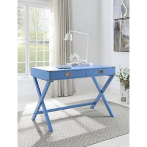 42 in. Rectangular Blue Wood 2-Drawers Writing Desk for Home office