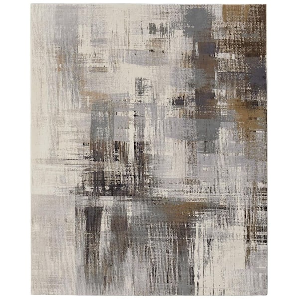 12 ft. x 15 ft. Gray and Brown Abstract Power Loom Area Rug