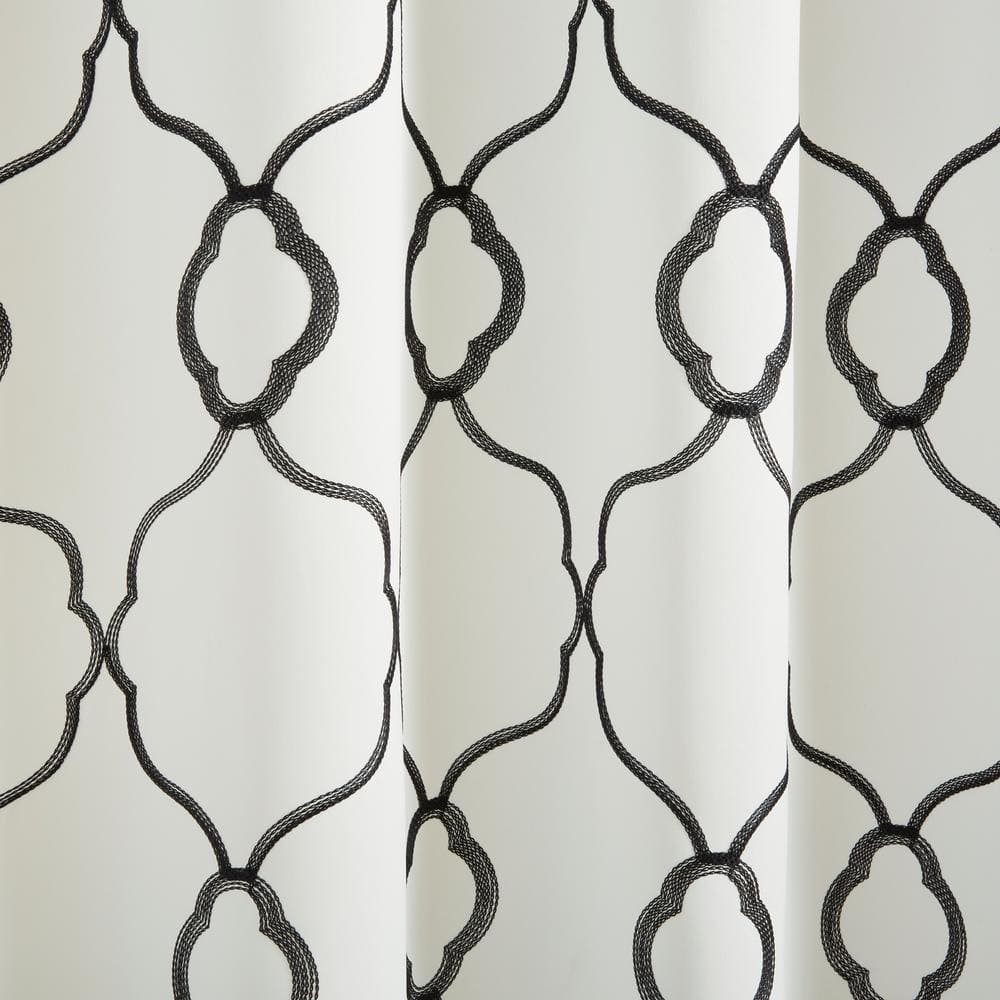Winter Black Embroidered Blackout Grommet Curtain Panels
