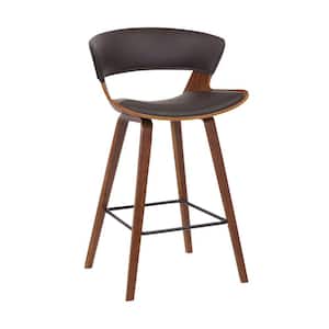 27 in. Brown Low Back Wooden Frame Counter Stool with Leather Seat